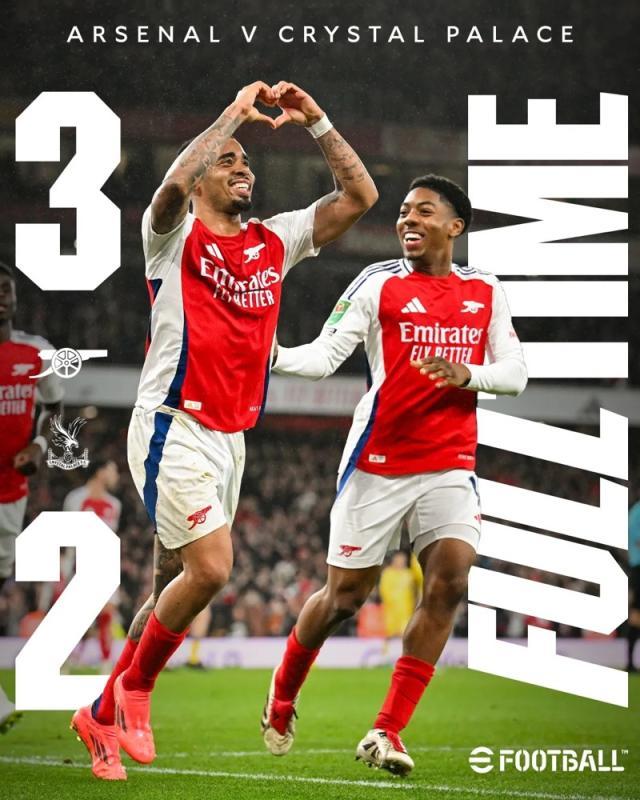 kaiyun-【联赛杯】热苏斯帽子戏法，阿森纳逆转水晶宫进4强！